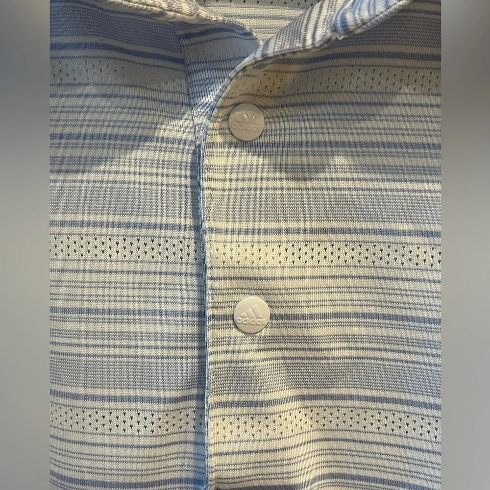 ⛳️🤍ADIDAS Men's Polo Golf Shirt with Light Blue Stripes size 2XL. Like new!